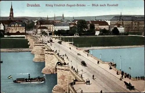 Ak Dresden Altstadt, Blick nach Neustadt, König Friedrich August-Brücke
