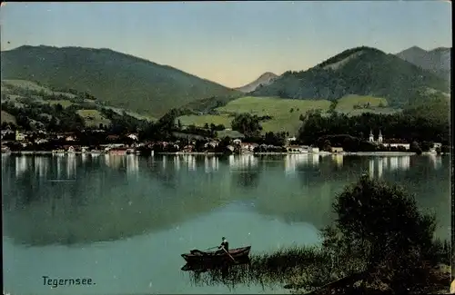 Ak Tegernsee in Oberbayern, Panorama, Boot