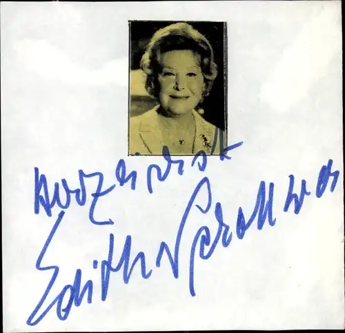 Ak Schauspielerin, Synchronsprecherin und Sängerin Edith Schollwer, Autogramm