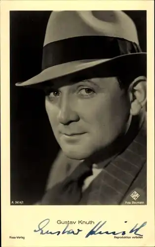 Ak Schauspieler Gustav Knuth, Portrait mit Hut, Autogramm