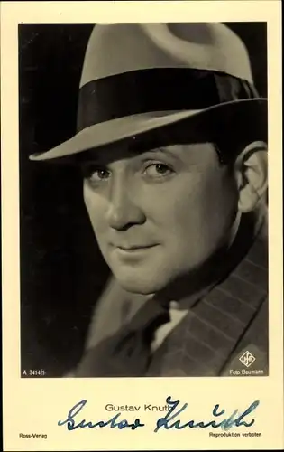 Ak Schauspieler Gustav Knuth, Portrait mit Hut, Autogramm