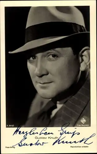 Ak Schauspieler Gustav Knuth, Portrait mit Hut, Autogramm