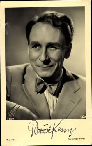 Ak Schauspieler Paul Kemp, Portrait im Anzug mit Fliege, Ross Verlag A 3225 1, Autogramm