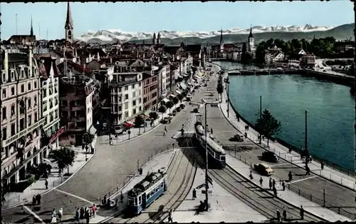 Ak Zürich Stadt Schweiz, Limmatquai, Straßenbahn