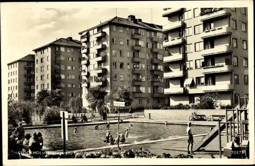 Ak Stockholm Schweden, Schwimmbad, Hochhäuser