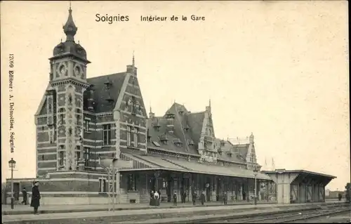 Ak Soignies Wallonien Hennegau, Bahnhof, Gleisseite