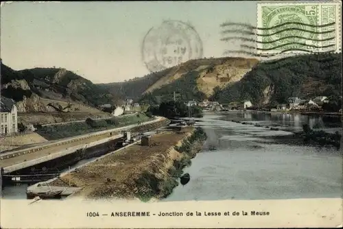 Ak Anseremme Dinant Wallonien Namur, Zusammenfluss Lesse und Meuse