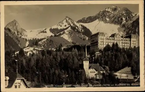 Ak Caux Montreux Kanton Waadt, Grand Hotel, Kirche, Dent de Jaman, Rochers de Naye