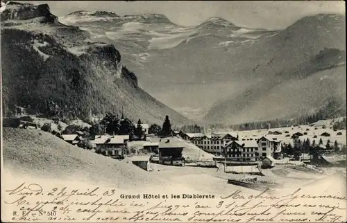 Ak Les Diablerets Kanton Waadt, Winteransicht, Grand Hotel