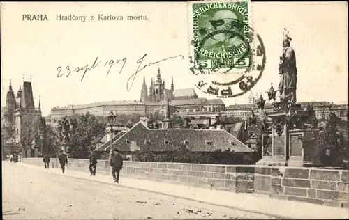 Ak Hradčany Hradschin Praha Prag Tschechien, Karlsbrücke, Statue