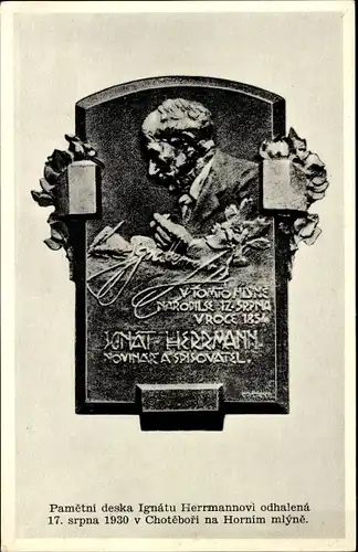 Ak Chotěboř Chotieborsch Region Hochland, Pametni deska Ignatu Herrmannovi