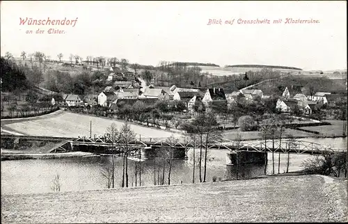 Ak Wünschendorf an der Elster, Blick auf Cronschwitz mit Klosterruine