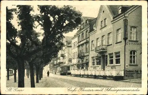 Ak Sankt Goar am Rhein, Café Hauser mit Rheinpromenade