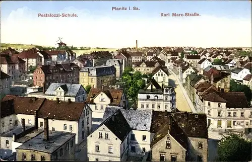 Ak Planitz Zwickau in Sachsen, Pestalozzi Schule, Karl Marx Straße