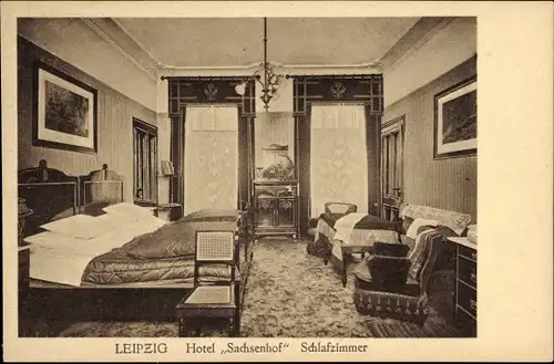 Ak Leipzig in Sachsen, Hotel Sachsenhof, Schlafzimmer