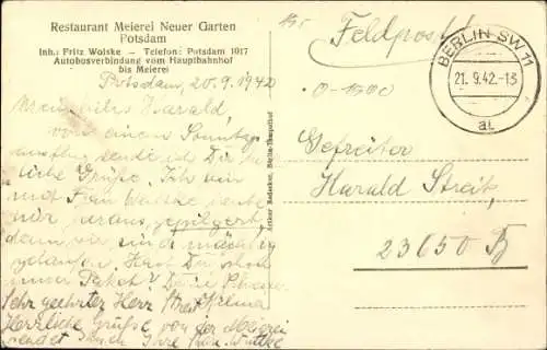 Ak Potsdam in Brandenburg, Restaurant Meierei, Neuer Garten, Innenansicht