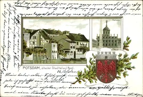 Präge Wappen Litho Potsdam in Brandenburg, Ältester Stadtteil an der Havel, Rathaus