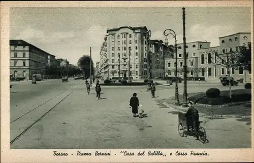 Ak Torino Turin Piemonte, Piazza Bernini, Casa del Balilla, Corso Francia