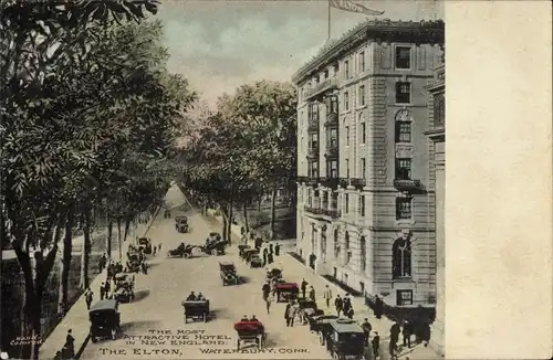 Ak Waterbury Connecticut USA, View of Hotel Elton, Straßenpartie