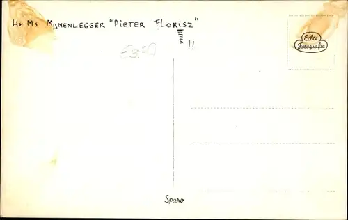 Ak Niederländisches Kriegsschiff Hr. Ms. Pieter Floresz, F, Minenleger