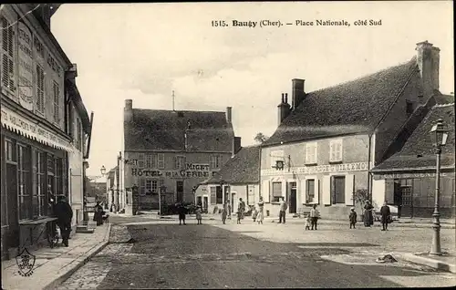 Ak Baugy Cher, Place Nationale, cote Sud, Hotel de la Gerbe