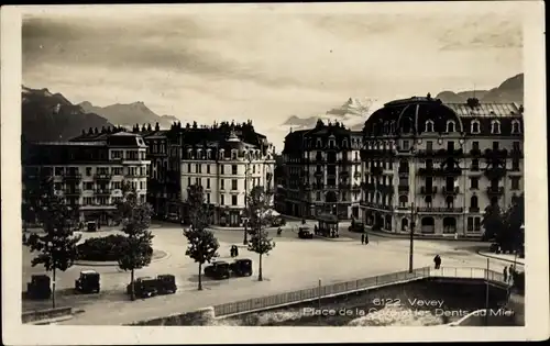 Ak Vevey Kanton Waadt, Blick auf den Platz