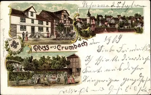 Litho Crumbach Lohfelden in Nordhessen, Gastwirtschaft, Blick auf den Ort, Gut Heil