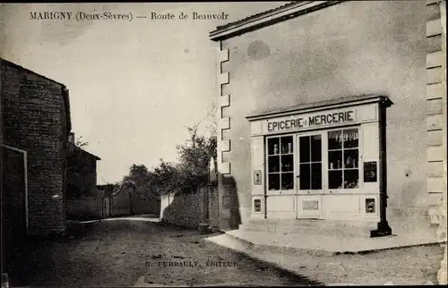Ak Marigny Deux Sèvres, Route de Beauvoir, Epicerie et Mercerie