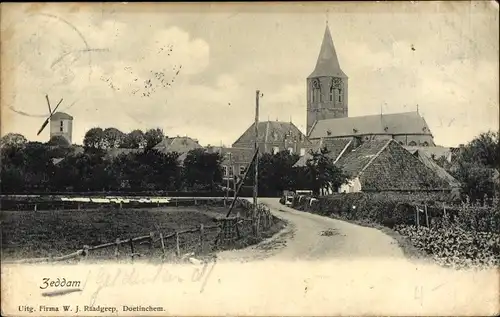 Ak Zeddam Gelderland, Blick auf das Dorf, Kirche, Windmühle