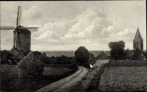 Ak Zeddam Montferland Gelderland Niederlande, Straße, Felder, Windmühle