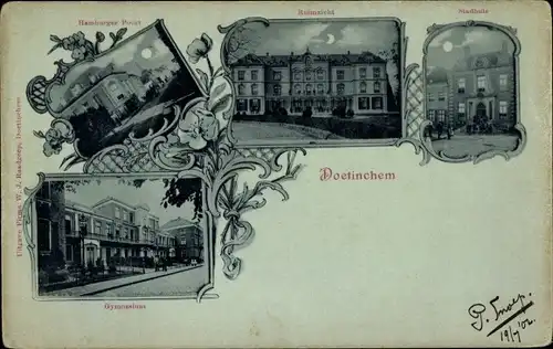 Mondschein Ak Doetinchem Gelderland, Geräumige Aussicht, Rathaus, Gymnasium