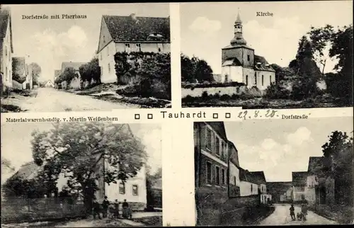Ak Tauhardt Finne Burgenlandkreis, Dorfstraße, Pfarrhaus, Kirche, Materialwarenhandlung