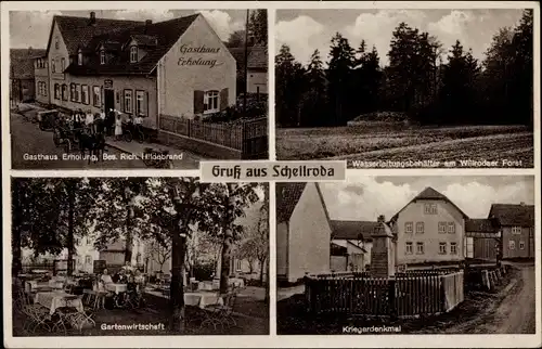 Ak Schellroda Klettbach Thüringen, Gasthaus Erholung, Wasserleitungsbehälter, Kriegerdenkmal