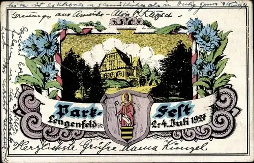 Litho Lengenfeld im Vogtland Sachsen, Parkfest 1927, Wappen