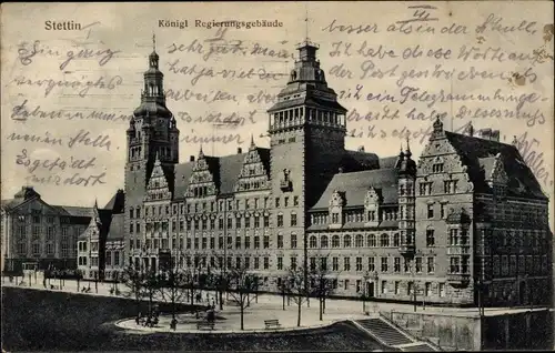 Ak Szczecin Stettin Pommern, Königliches Regierungs-Gebäude