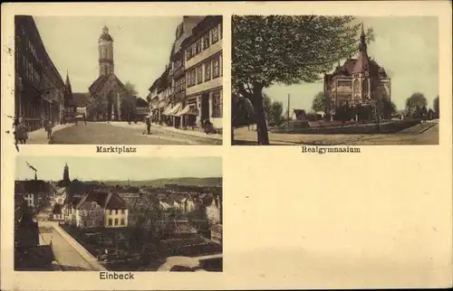 Ak Einbeck in Niedersachsen, Marktplatz, Kirche, Realgymnasium, Teilansicht