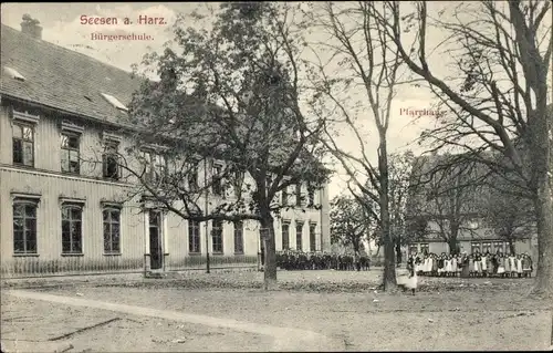 Ak Seesen am Harz, Bürgerschule, Pfarrhaus