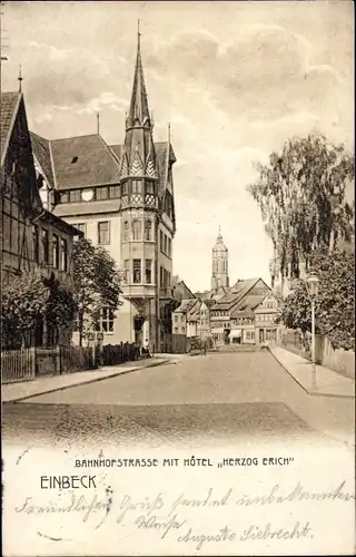 Ak Einbeck in Niedersachsen, Bahnhofstraße, Hotel Herzog Erich