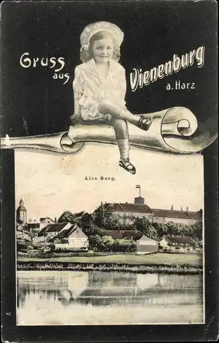 Passepartout Ak Vienenburg Goslar am Harz, Alte Burg, Mädchen