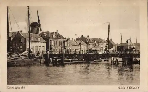 Ak Terneuzen Zeeland Niederlande, Heerengracht, Boote, Brücke