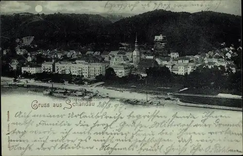 Mondschein Ak Bad Schandau Sächsische Schweiz, Totalansicht