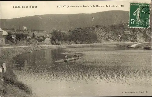 Ak Fumay Ardennes, Ufer der Meuse, Roche de l'Uf