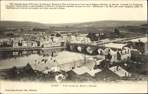 Ak Givet Ardennes, Panorama vom  Mont d'Haurs, Brücke