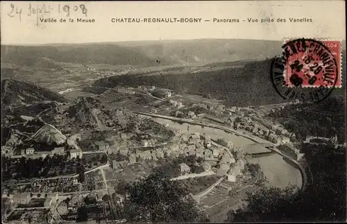 Ak Château Regnault Bogny Ardennes, Panorama von Vanelles gesehen