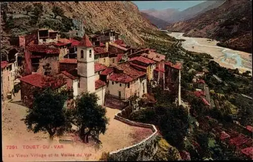 Ak Touët du Var Alpes Maritimes, altes Dorf und Var-Tal