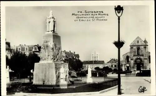 Ak Soissons Aisne, Kriegsdenkmal, Kirche Saint Pierre