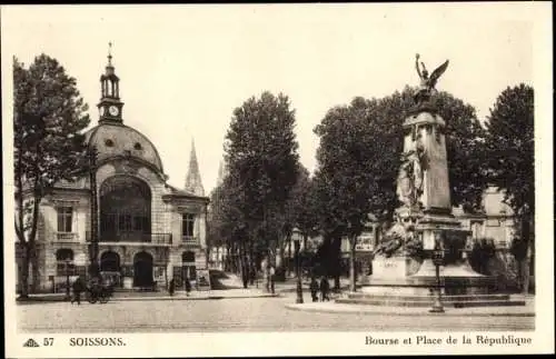 Ak Soissons-Aisne, Börse und Place de la République