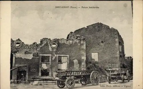 Ak Saint Agnant Meuse, Zerbombtes Haus