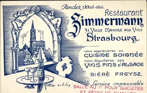 Ak Strasbourg Straßburg Elsass Bas Rhin, Restaurant Zimmermann