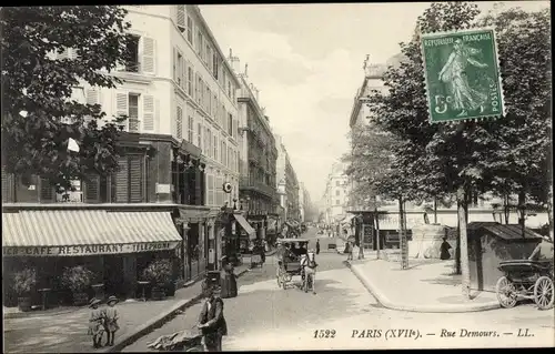 Ak Paris XVII, Rue Demours, Cafe Restaurant